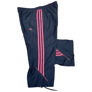Vintage 90s Adidas Y2K Women’s Sz L Cropped Athletic Pants Black w/ Pink Stripes